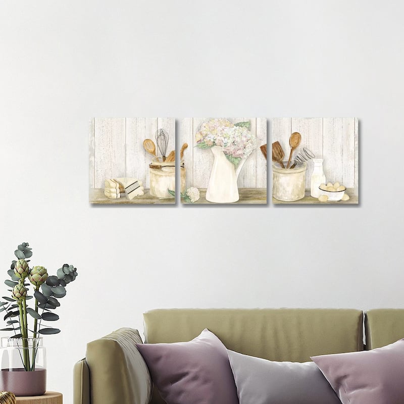 iCanvas "Vintage Kitchen Panel" by Tara Reed 3-Piece Canvas Wall Art Set - 16x48x1.5