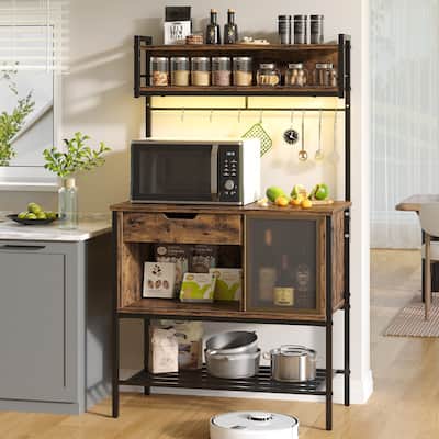 59 Inch LED Bakers rack, Kitchen Baker's Rack With hooks and Adjustable Shelf - 59″H×33.8″W