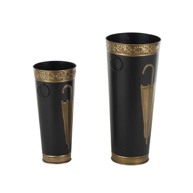 Metal Umbrella Stand with Umbrella Image and Handles - Set of 2 Brown or Black - Roche River Decor