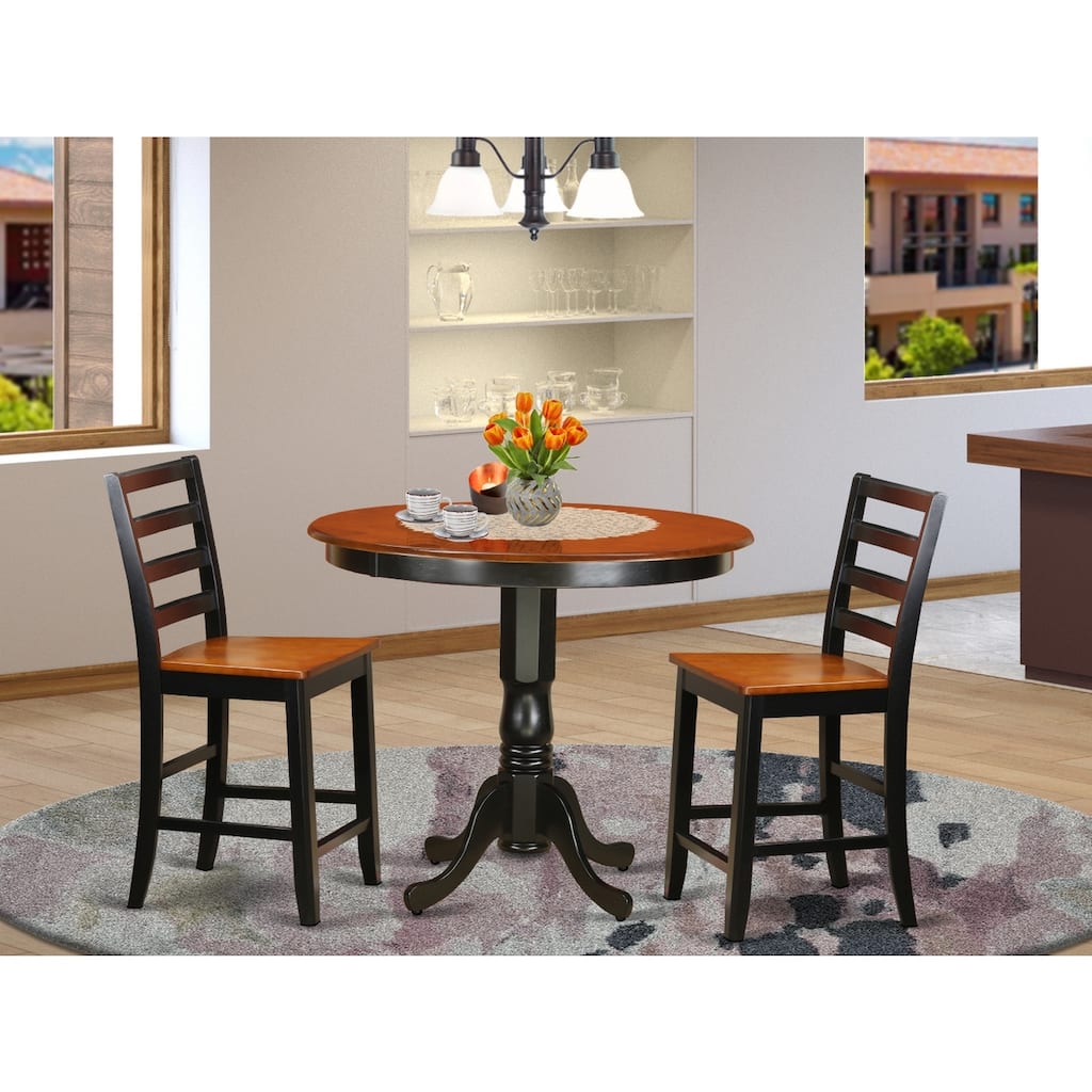 HomeStock 3-Pc Black Finish Solid Wood Top - Dining Room Set - Seats 4