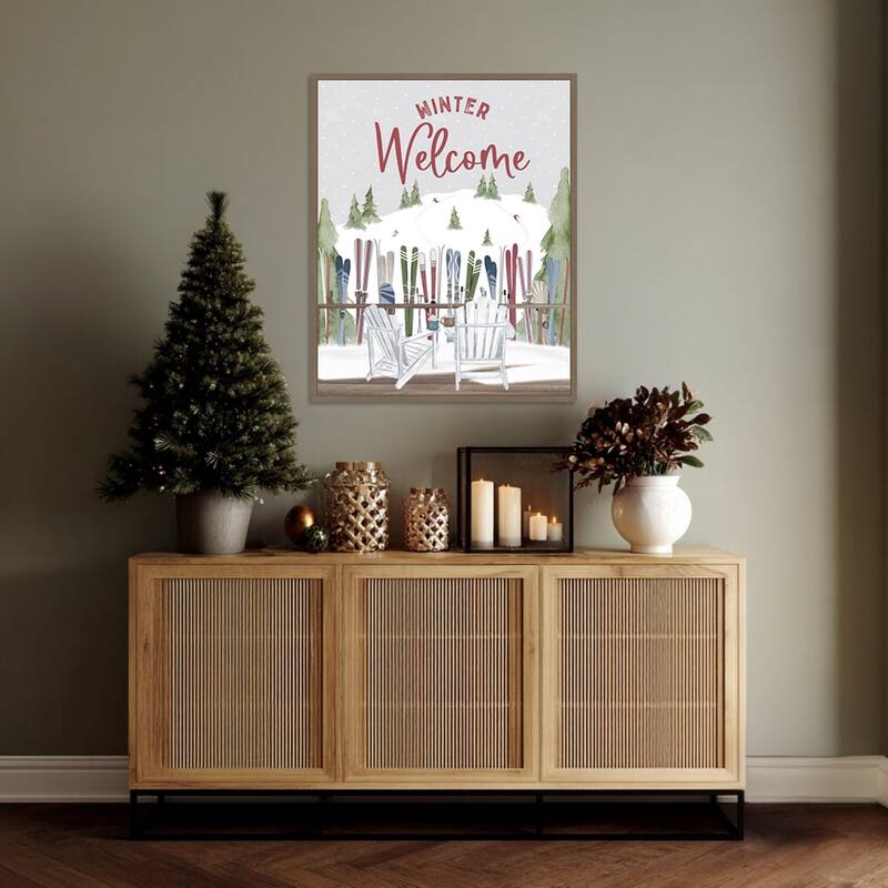 Winter Mountain Getaway portrait VII-Winter Welcome by Tara Reed (23 x 28 in.), Framed Canvas Wall Art Print - Sylvie Dark Gold