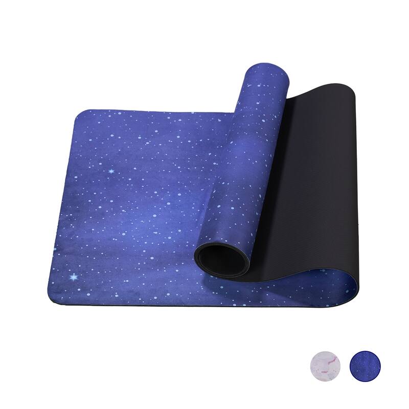Printed TPE Yoga Mat, Non-Slip, 72"x24" for Pilates, Fitness - Blue