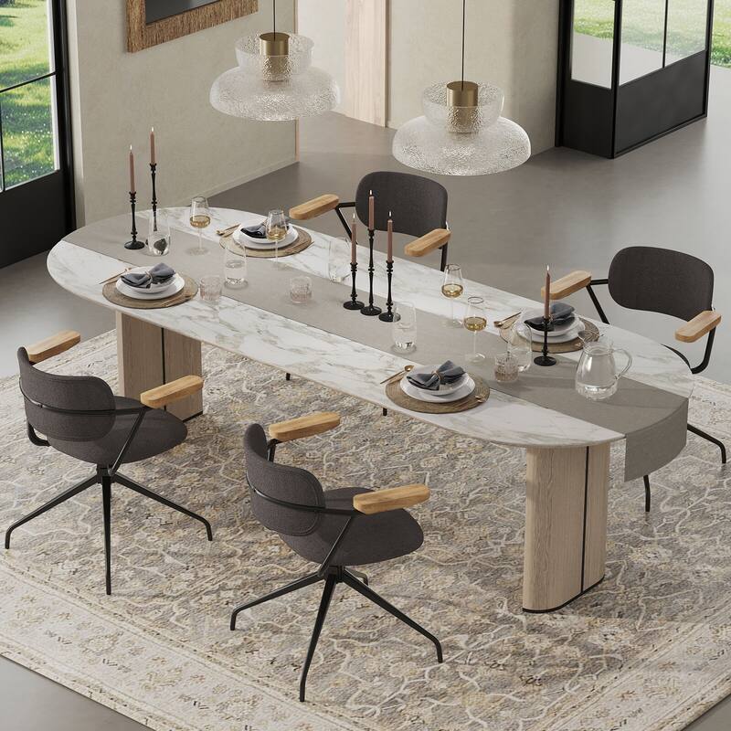 Modern Upholstered Swivel Chair With Solid Wood Arms And Metal Frame