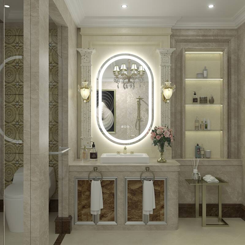 UL Certified Oval LED Lighted Anti-fog Wall Bathroom Vanity Mirror