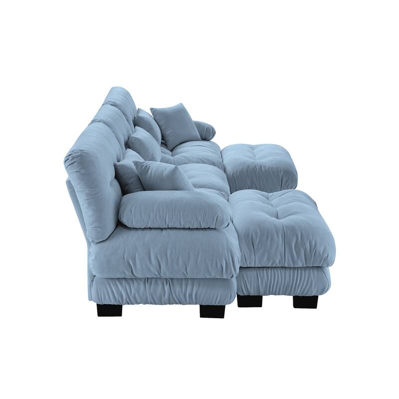 133.8" Chenille U-Shaped Cloud Sectional Sofa (3-Seater Modular) with 2 Ottomans