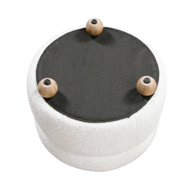 Arden 31" Boucle Swivel Chair with Ottoman - Solid Wood Legs