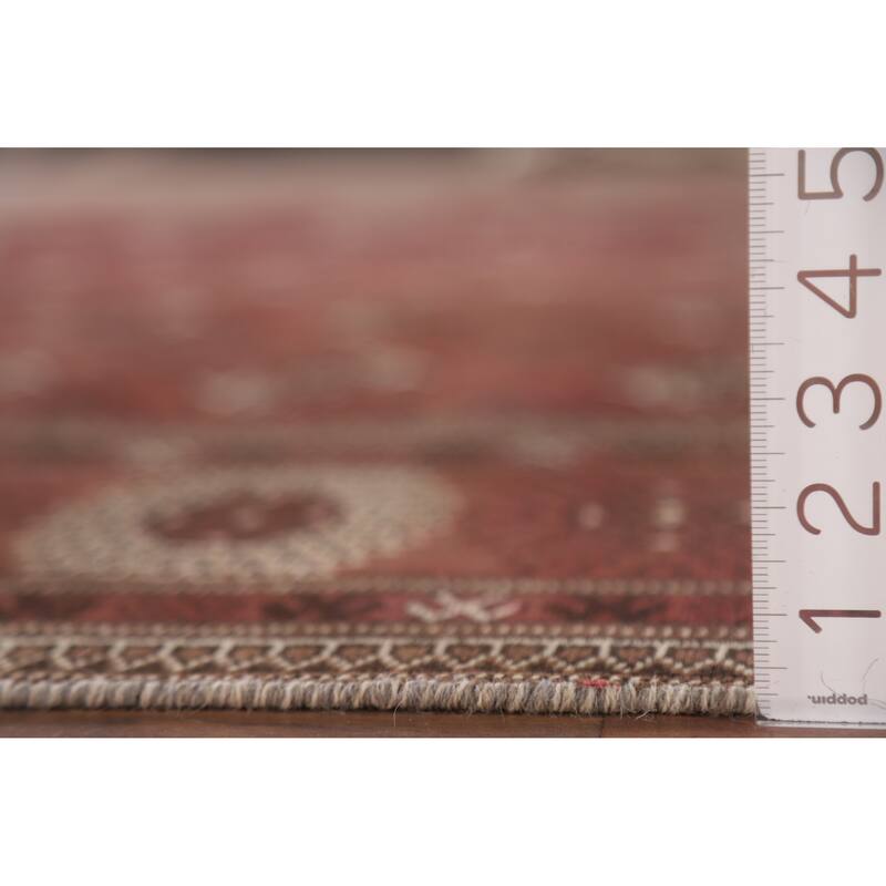 Hand Knotted Oriental 100% Wool Carpet Traditional All-Over Red Bokhara Area Rug - 12' 3'' X 8' 0''