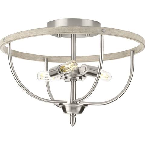 Vinings Collection 3-Light Brushed Nickel Coastal Foyer Pendant Light - 14 in x 9.75 in x 9.75 in