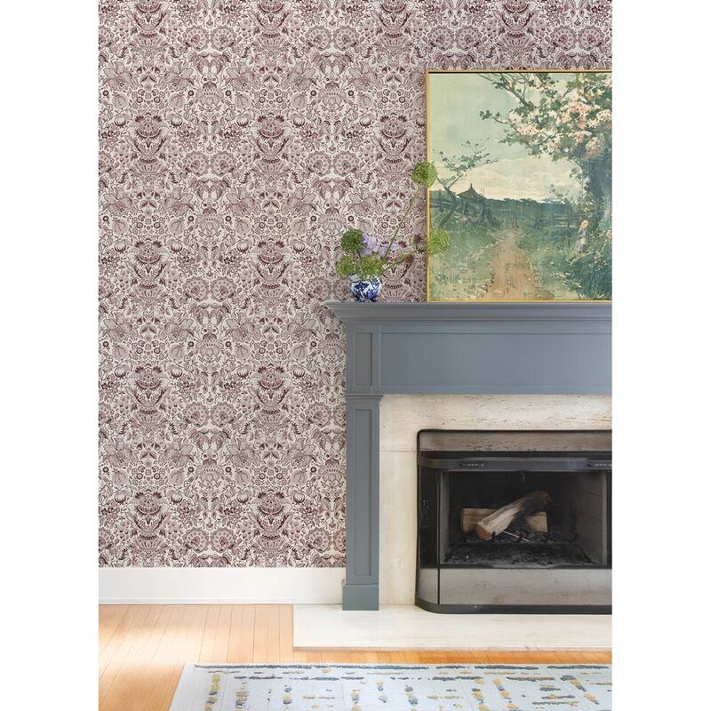 A-Street Prints Blanche Plum Floral Damask Wallpaper