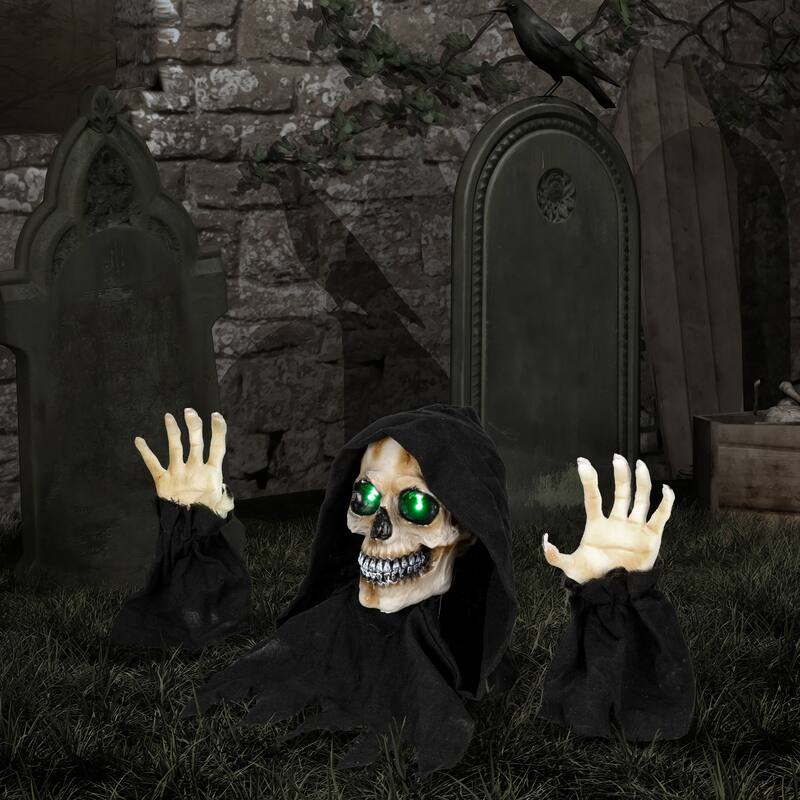 LED Lighted Grim Reaper with Sound Outdoor Halloween Decoration - 8"