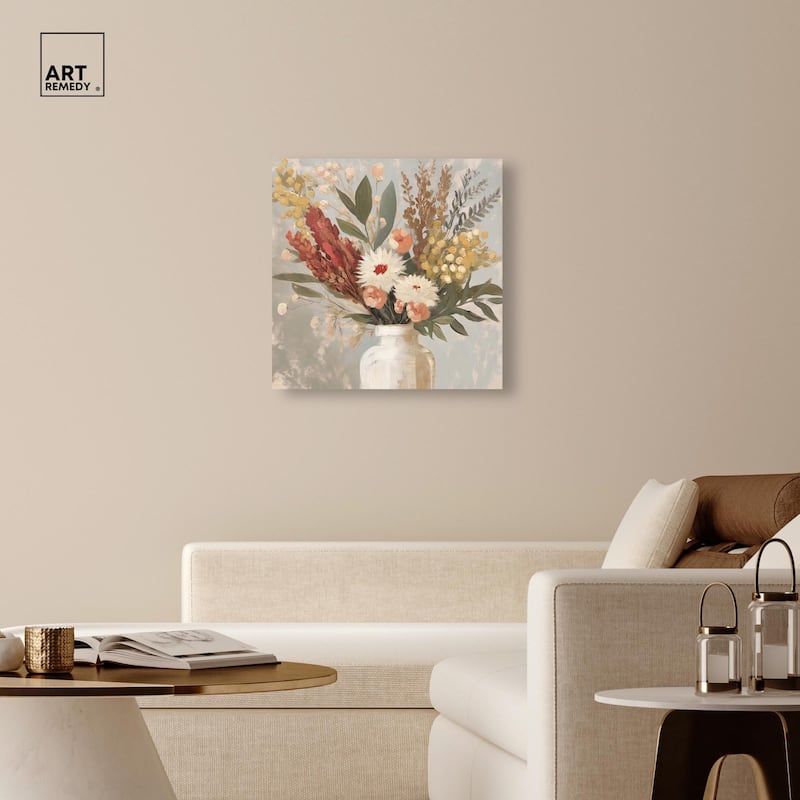 White Vase Bouquet Canvas by Art Remedy, Gallery Wrapped
