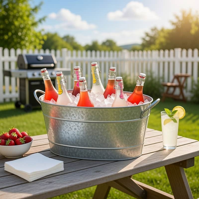 Lola 23 Inch Beverage Tub Galvanized Antique Silver Steel 2 Handles - 8' x 11'