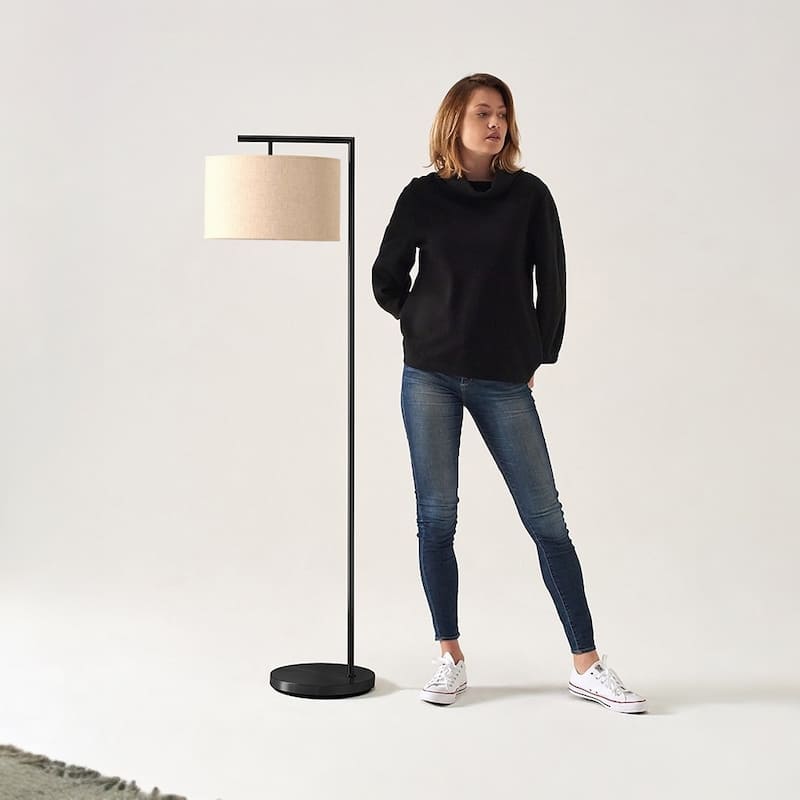 Brightech Montage Modern 60 in. Modern LED Super Bright Floor Lamp with White Fabric Drum Shade
