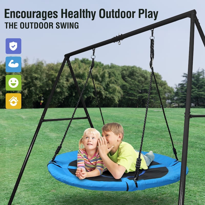 Heavy Duty Metal Swing Sets for Backyard with Swing Stand , Kids Saucer Swing