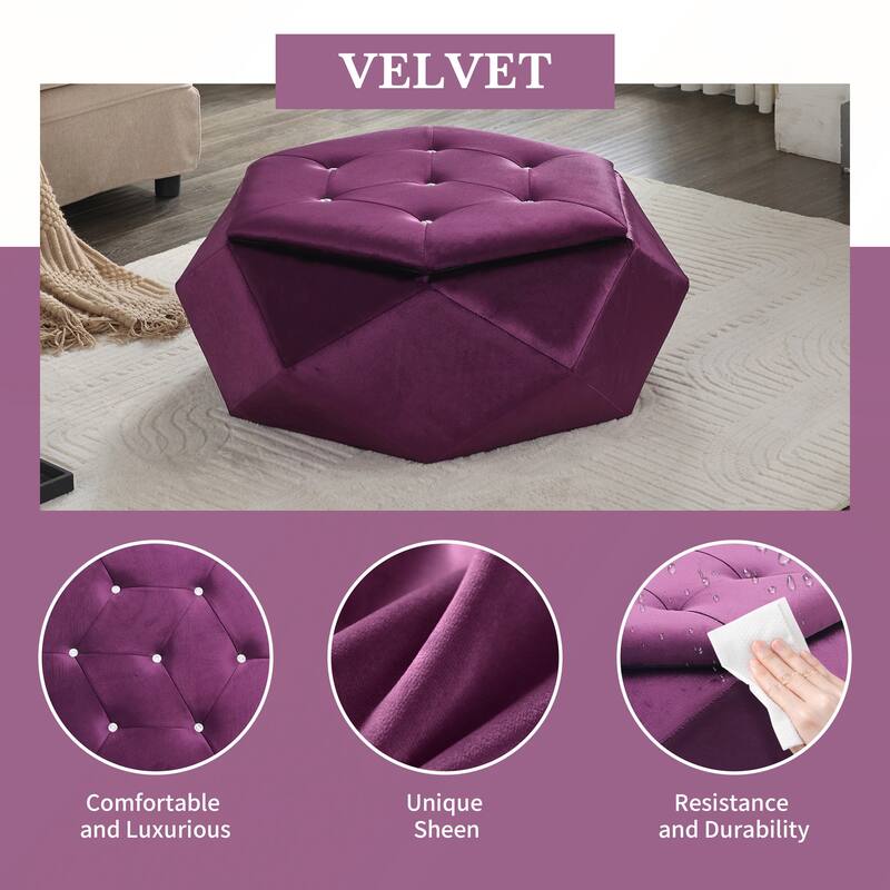 Elegant Velvet Polygon Diamond Tufted Storage Ottoman for Living Room and Bedroom