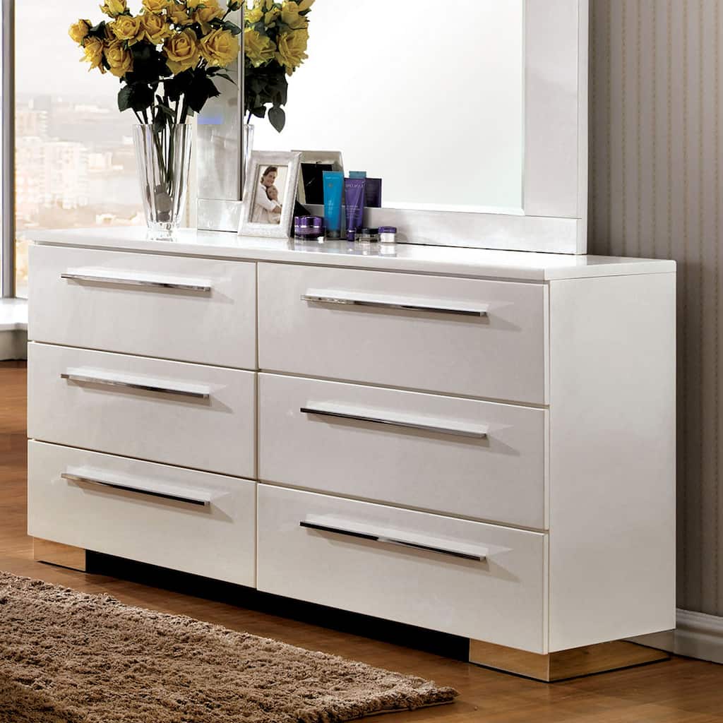 Rema Contemporary Glossy White 63-inch Wide 6-Drawer Wood Dresser by Furniture of America