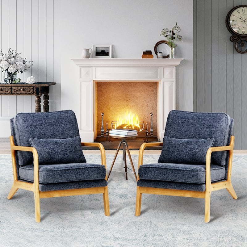 Mid Century Modern Accent Chair with Lumbar Pillow - Blue