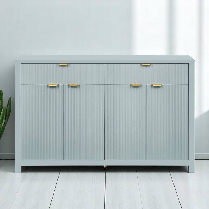 Wave-Grain Sideboard Buffet Cabinet with Drawers and Adjustable Shelves, 55in Console Table with Aluminum Handles