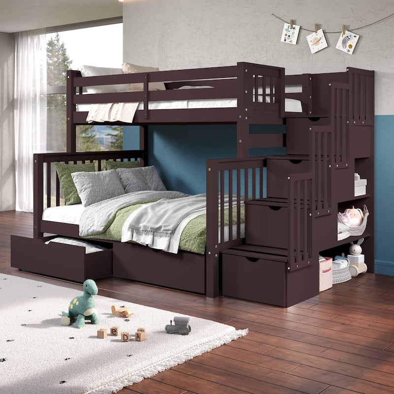 Taylor & Olive Trillium Twin over Full Stairway Bunk Bed, 2 Drawers