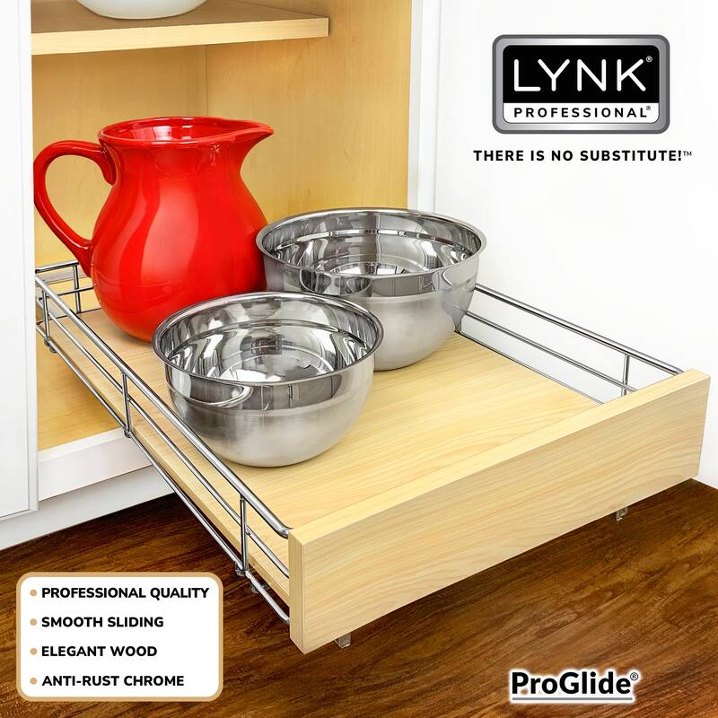 LYNK PROFESSIONAL® SELECT™ Pull Out Cabinet Organizer, 14" x 21" - Slide Out Drawers for Kitchen Cabinets, Wood Chrome