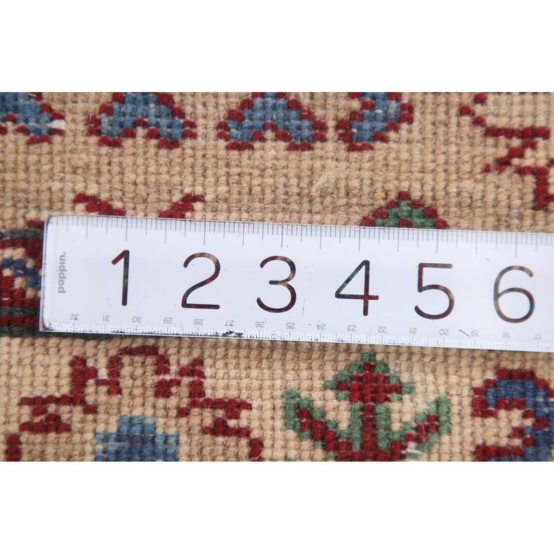 Hand Knotted Oriental 100% Wool Carpet Traditional Geometric Beige & Ivories Kazak Runner Rug - 12' 9'' X 2' 9''