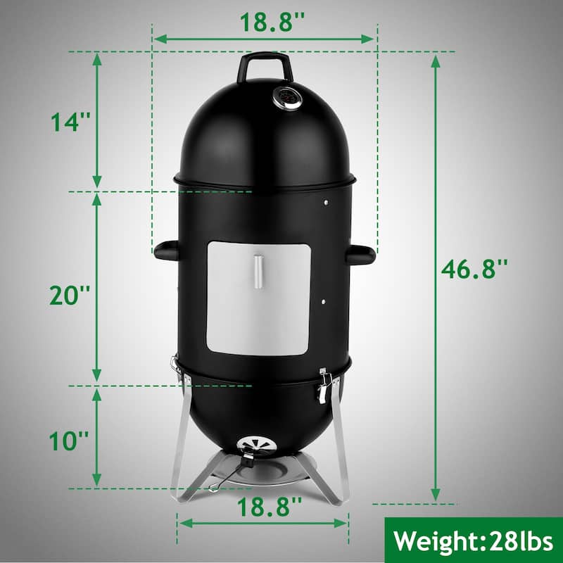 Black Steel Charcoal Smoker With Three Layer Round BBQ Grill
