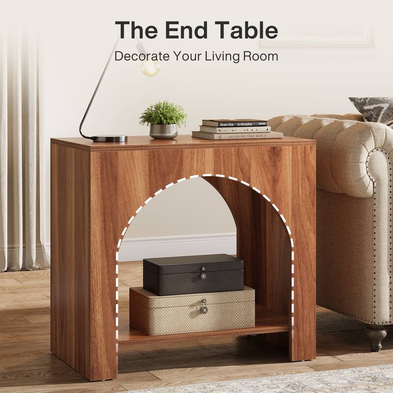 Farmhouse End Table for Living Room Large Side Table with Storage Sofa Table