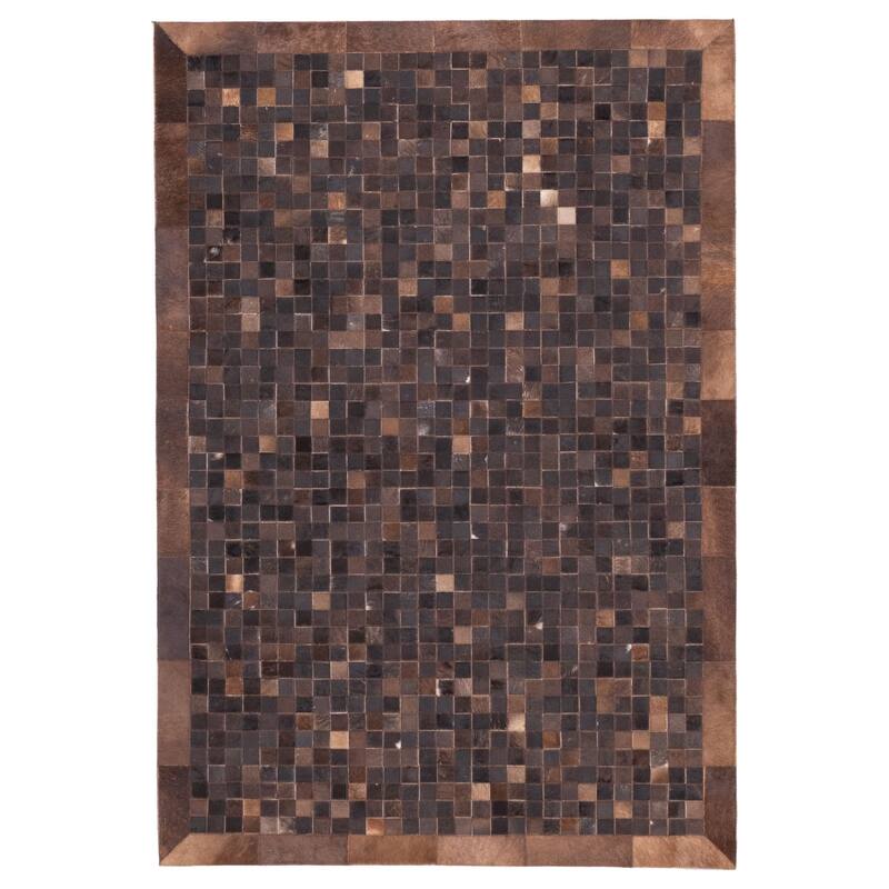 ECARPETGALLERY Handmade Cowhide Patchwork Dark Brown Leather Rug - 4'1 x 6'0