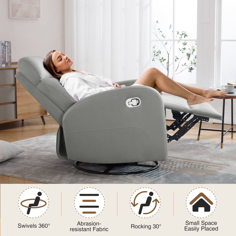 HOMYKA Modern Faux Leather Rocking Recliner with Swivel