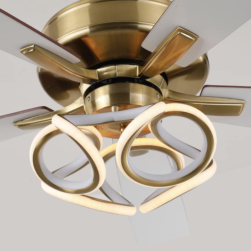 52" Modern Gold Smart Dimmable RGB Ceiling Fan with Remote and App Control