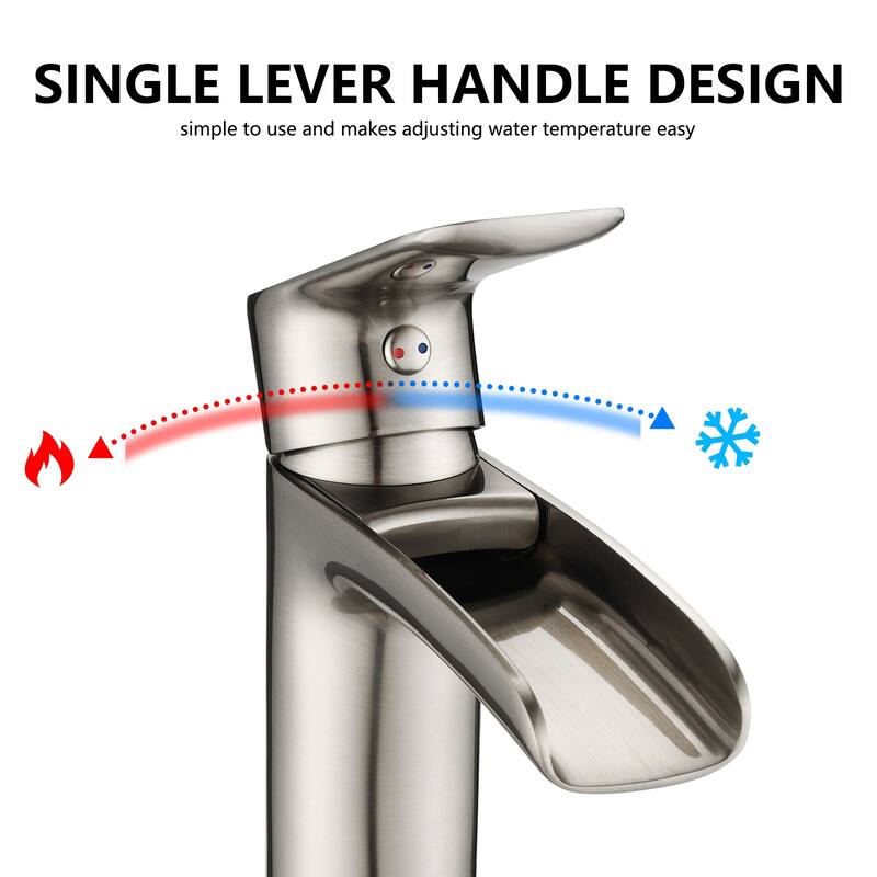 PROOX Single Handle Waterfall Spout Sink Faucet with Drain Assembly