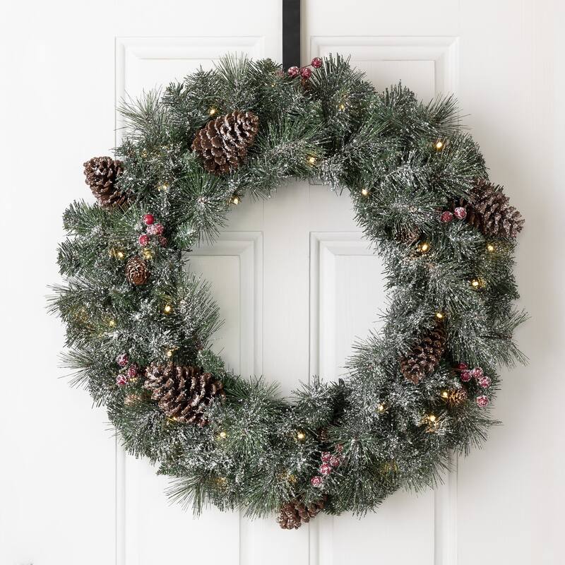 Glitzhome 24"D Pre-Lit Christmas Wreath with LED Light and Timer