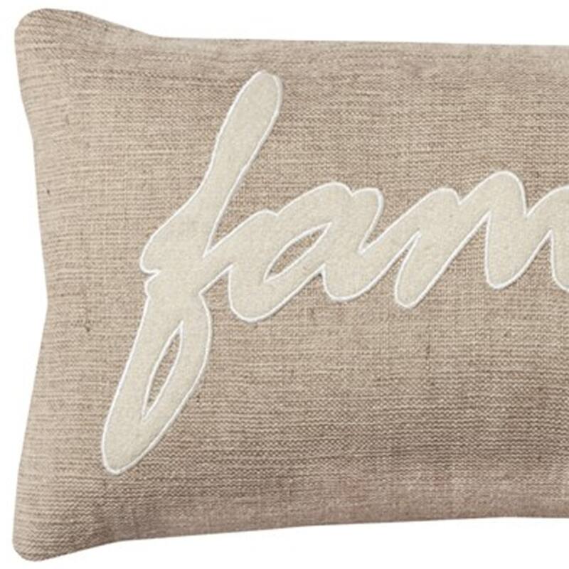 HomeRoots 21" X 11" Tan Cotton Blend Zippered Pillow With Applique