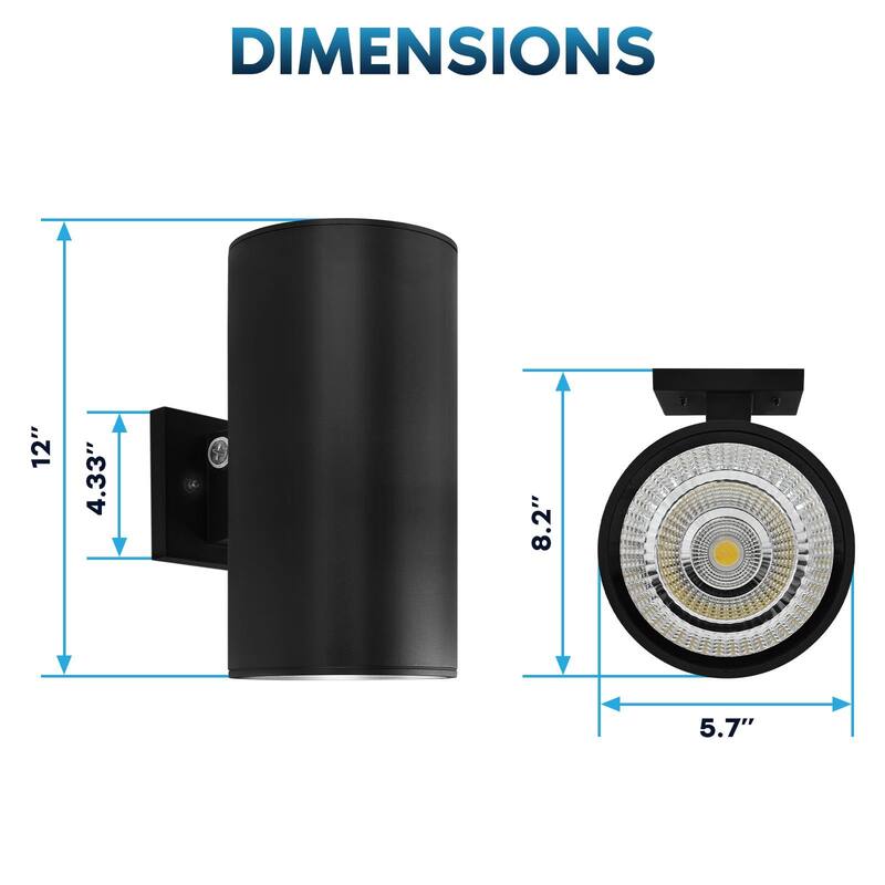 Luxrite Dusk to Dawn LED Modern Outdoor Wall Light, 12", Up or Up and Down Light, 3CCT 3000K-5000K, 20/30/40W, IP65, ETL