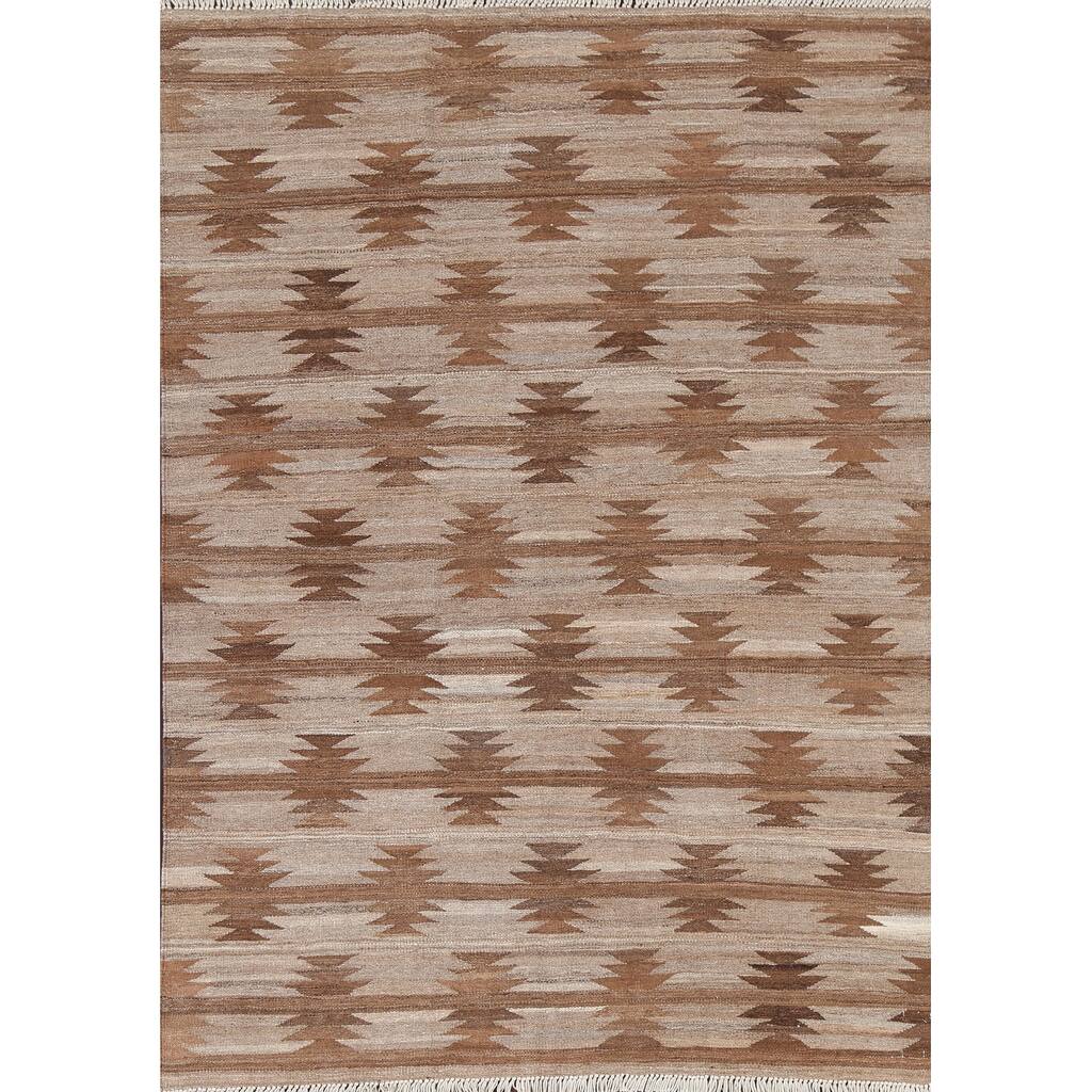 Natural Dye Geometric Kilim Oriental Wool Area Rug Flat-Woven Carpet - 4'8" x 6'3"