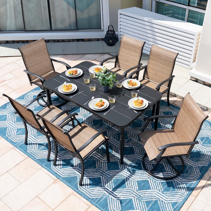 Outdoor Dining Set of 7, Textilene Chairs and Rectangle Metal Dining Table - Black