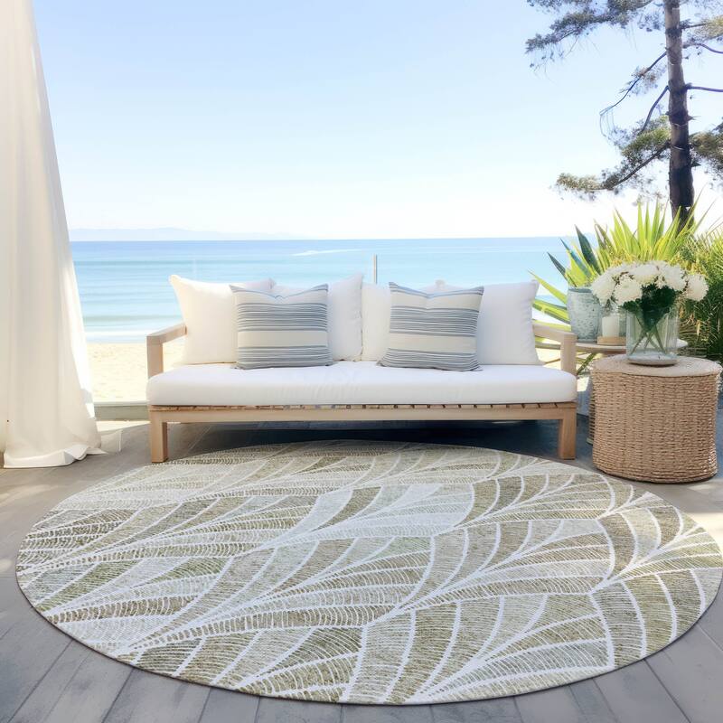 Machine Washable Indoor/ Outdoor Chantille Modern Mosaic Rug - Khaki - 8' x 8'