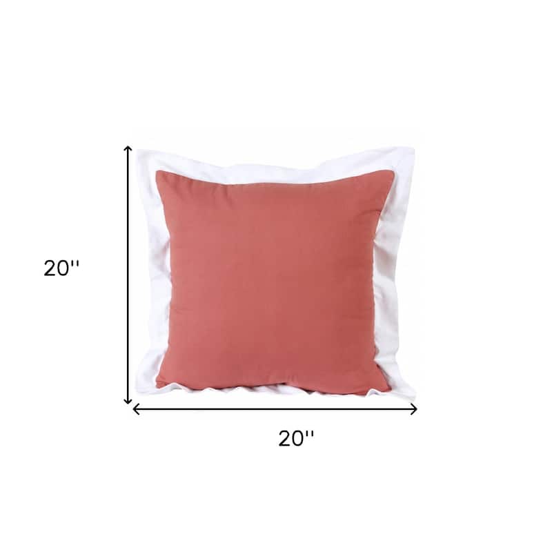 20" X 20" Deep Coral And White 100% Cotton Geometric Zippered Pillow