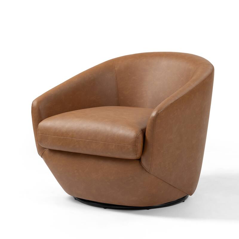 Faux Leather Velvet Upholstered Swivel Barrel Chair