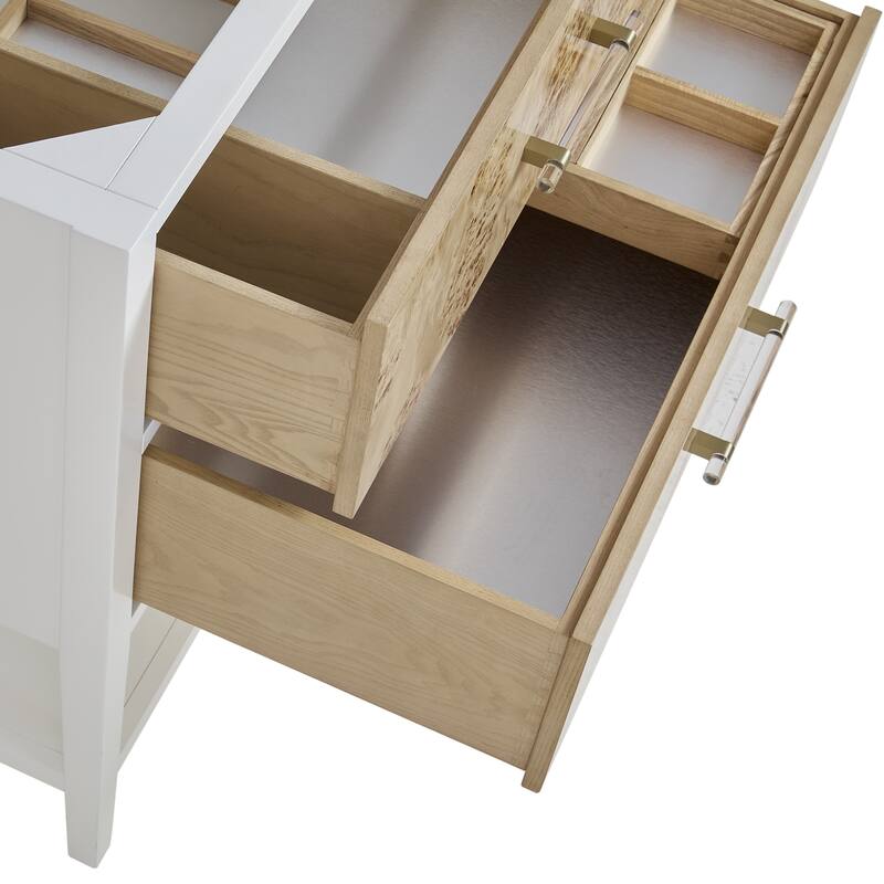 James Martin Vanities Olena 36" Single Vanity, Light Mappa Burl and Polished White