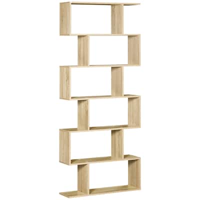 Bookcase 6-Shelves S-Shaped Bookshelf Wooden Storage Display Stand Shelf