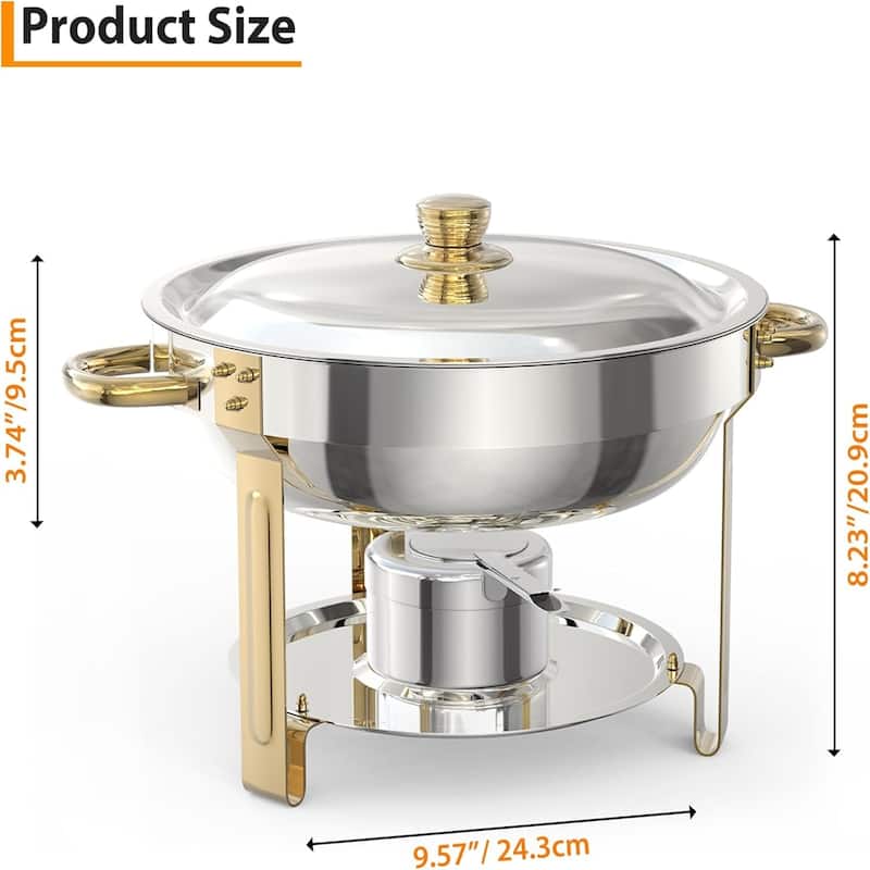 6 Pack 5QT Round Chafing Dishes Buffet Set with Lids - Includes Lid Holder Serving Spoon Tweezers