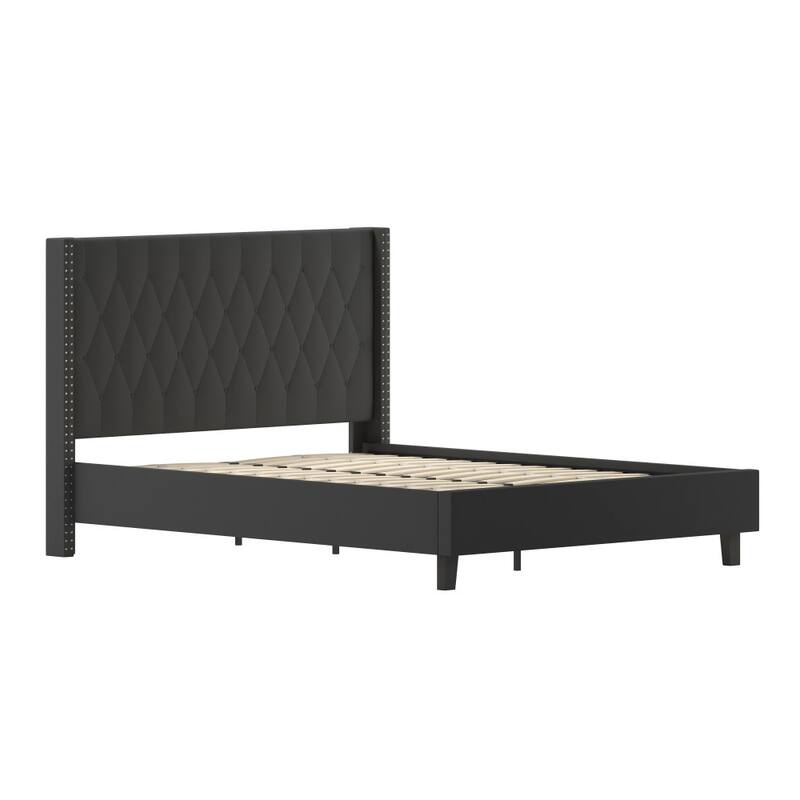Tufted Upholstered Nailhead Trim Platform Bed
