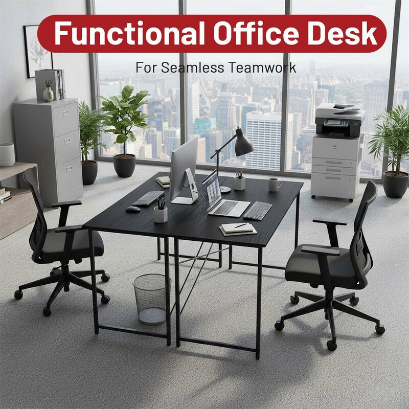 Computer Desk, 40-63 Inch Home Office Desk, Gaming Writing Work from Home Study Desk, Large Legroom, Sturdy Metal Frame