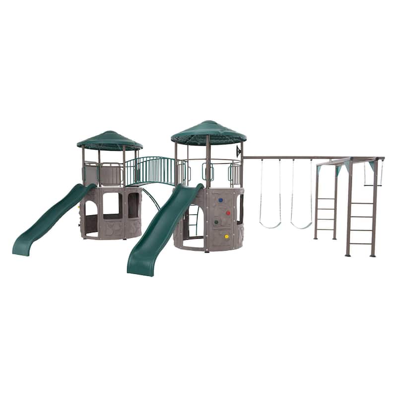 Lifetime Double Adventure Tower with Monkey Bars - Kids - Monkey Bars/Swing Set - Brown/Green