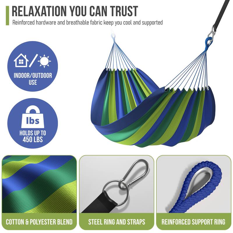 Brazilian Double Hammock for Indoor or Outdoor Spaces - Hanging Rope, Carrying Pouch Included
