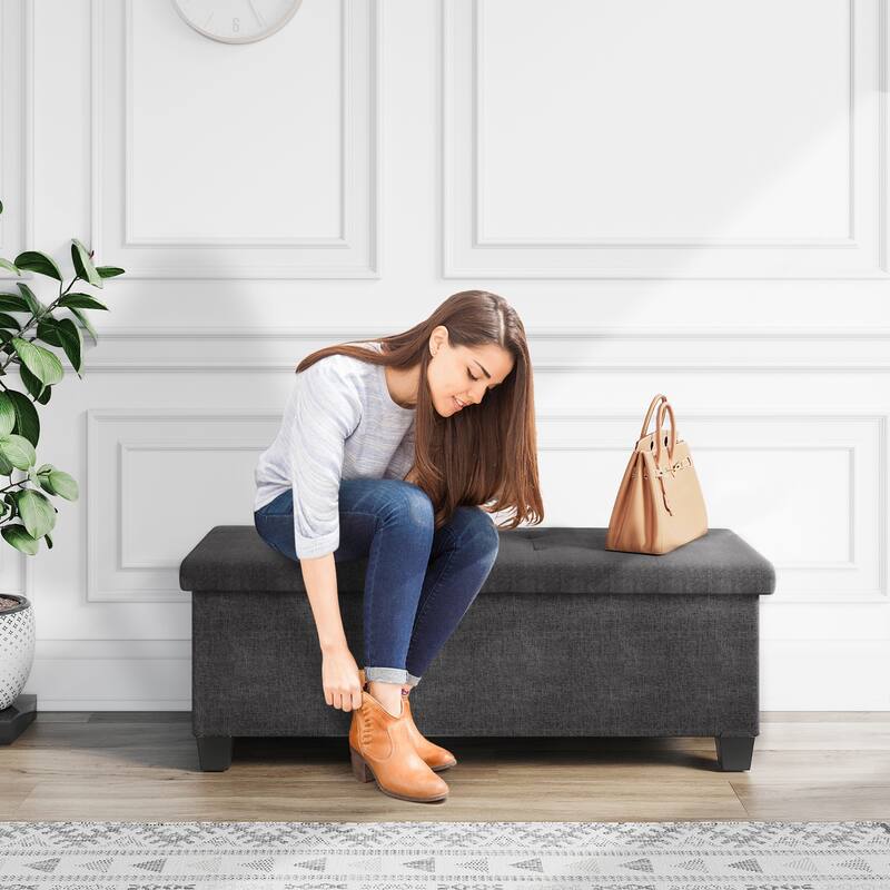 Empyrean Tuffted Folding Foot Rest Storage Ottoman Bench with Storage Bins