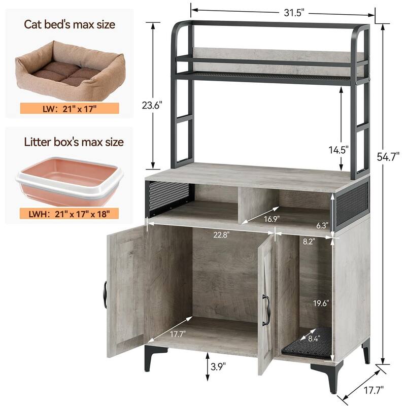Cat Litter Box Enclosure with Shelf and Door