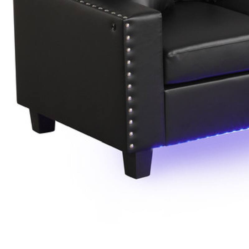 Renza Sectional Sofa Chaise with LED Lights, 2 Pillows, Black 74 Inch