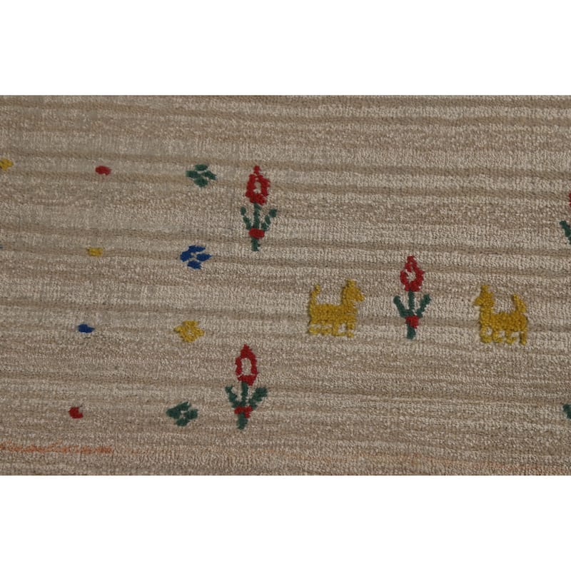 Hand Knotted Oriental 100% Wool Carpet Tribal Tribal Beige & Ivories Gabbeh Area Rug - 12' 5'' X 9' 3''